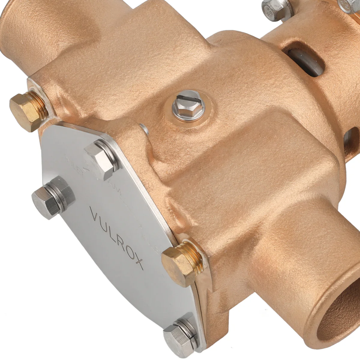 Close view of a pump cover marked VULROX